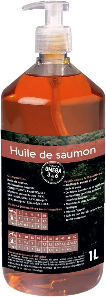 NUTRIVET - Aliment Complémentaire - Chiens & Chats - Huile de Saumon - Riche en Omegas 3 et 6 - Flacon-Pompe 1L